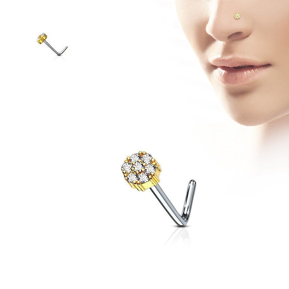 Cz Cluster Flower 316l Surgical Steel L Bend Nose Stud Rings